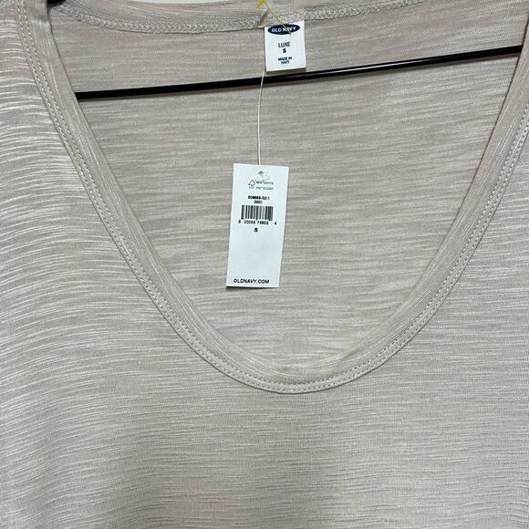 NWT Old Navy Beige Luxe Long-Sleeve Voop-Neck Tunic T-Shirt Sz S - Picture 3 of 4